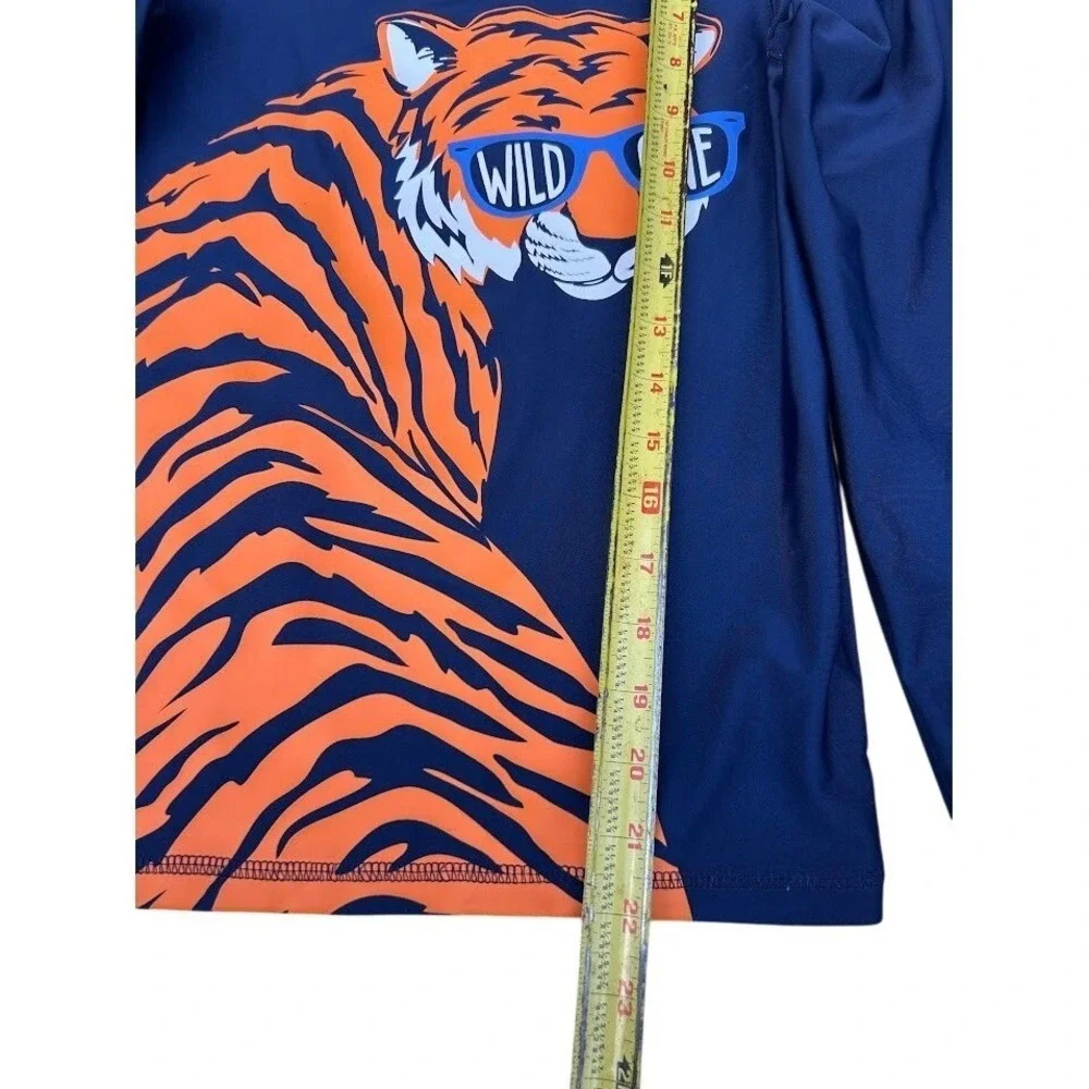 Wonder Nation Boys Navy Blue Tiger‎ Wild One Long Sleeve Rash Guard XL 14-16